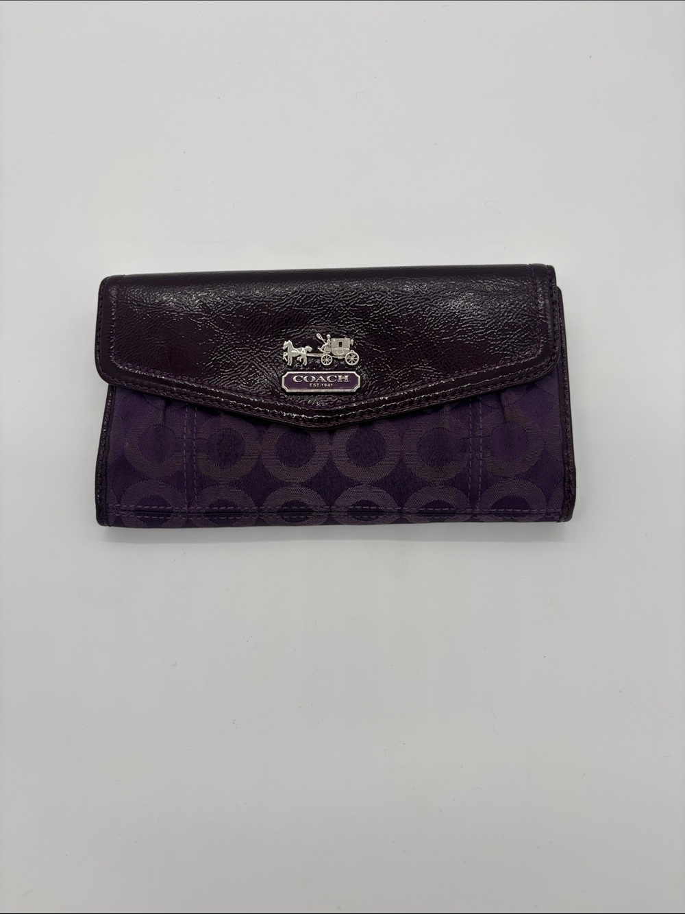 Coach Deep Purple Signature Continental Wallet with Logo Hardware